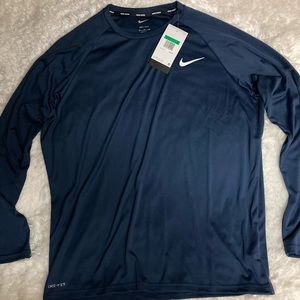 Nike Dri Fit Dark Navy Long Sleeves Mens Active Gear Shirt sz XL